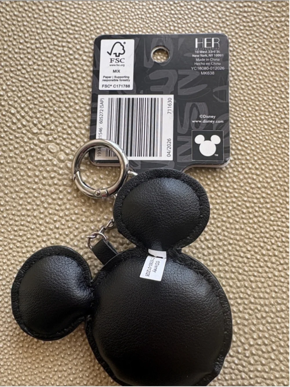 Disney Aldi Black Mickey Mouse Faux Pearl Stud Keychain Charm Bag Charm NWT